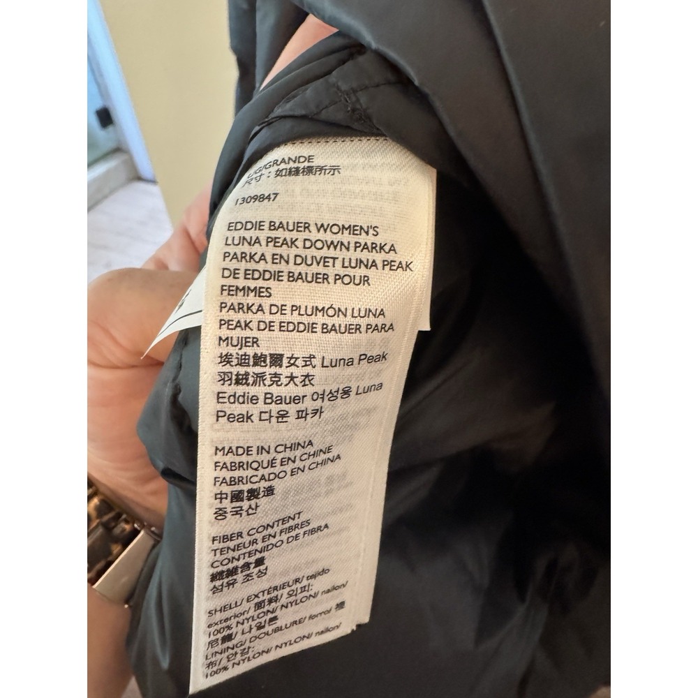 Eddie Bauer Luna Peak Down 550 Fill Parka Womens Large Black Hooded Puffer Coat - Picture 12 of 15